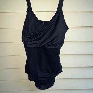 LANDS' END Modest Black One-Piece Bathing Suit with drape